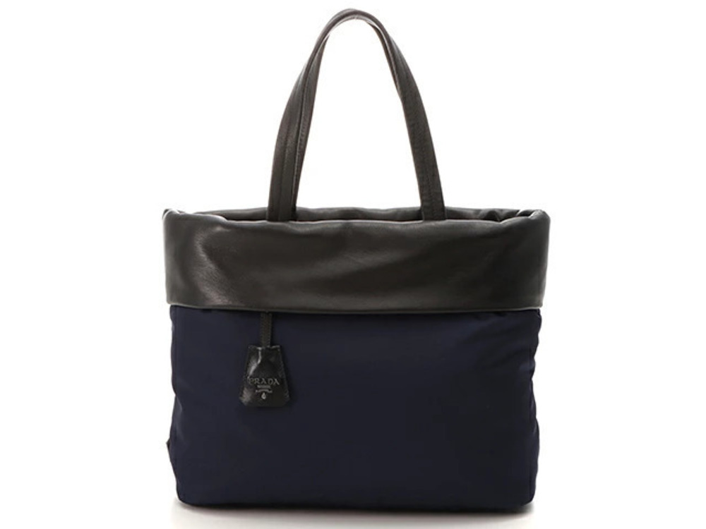 Prada Tote Tessuto Saffiano Bag Tessuto Nappa Double Navy Blue Black Calfskin